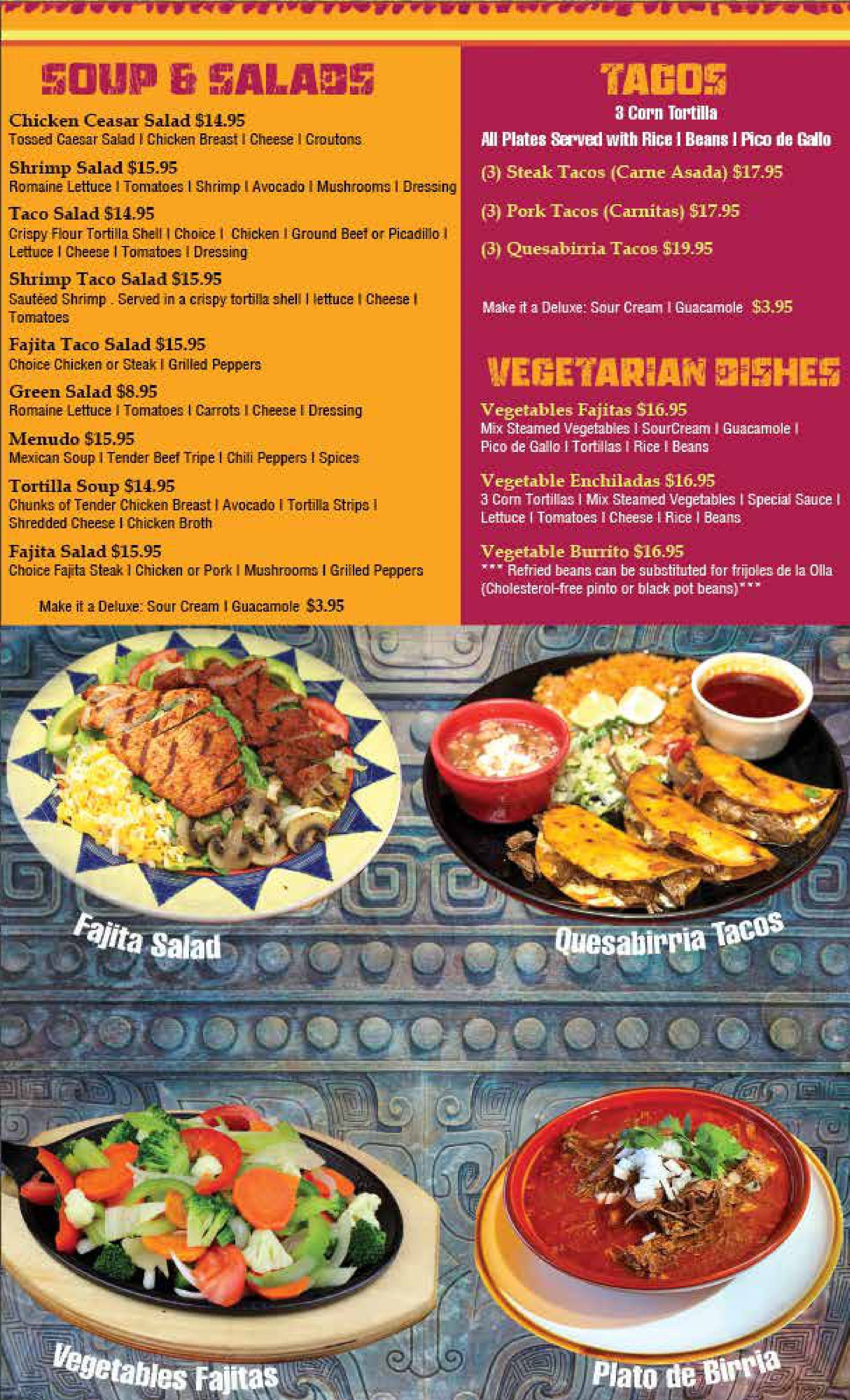 There are many different types of food on the menu.