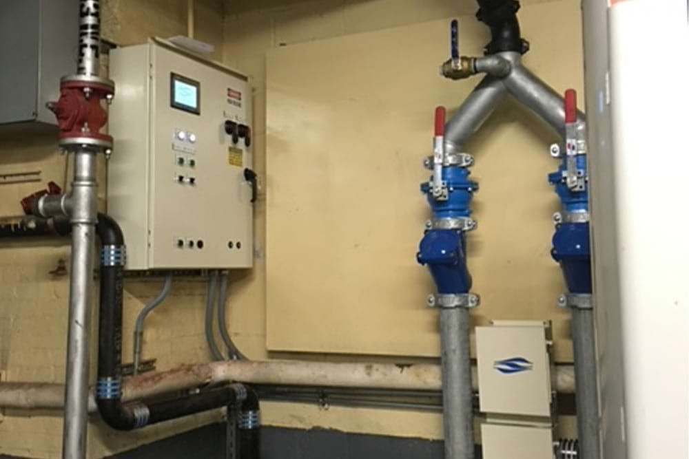 Gray and white plaid pattern.