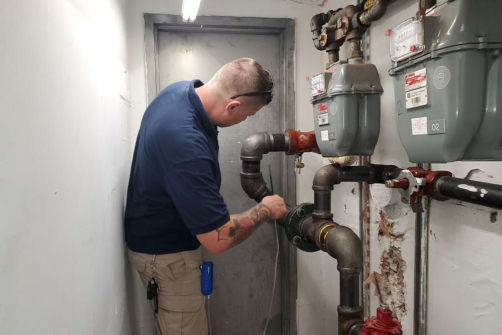 Gray and white plaid pattern.