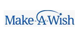 Make-A-Wish logo in blue text, with a curved line and star accenting the word