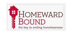 Logo for Homeward Bound, featuring a red house-shaped key, with text reading