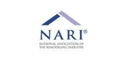 NARI logo: blue and gray roof shape over