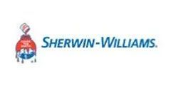 Sherwin-Williams logo: paint can pouring paint, with the company name in blue text.