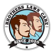 Logo reading &ldquo;BROTHERS LAWN CARE&rdquo; with two illustrated faces and &ldquo;SINCE 2020&rdquo; on a black ribbon