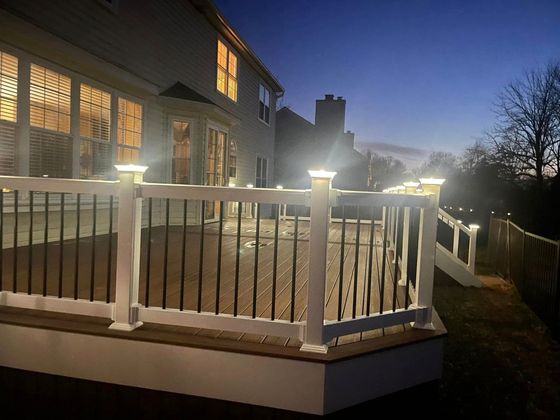 Newly constructed deck at night