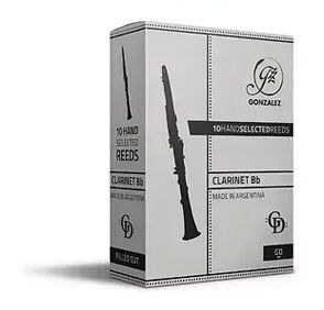 Box of Gonzalez Bb clarinet reeds, labeled 10 Hand Selected Reeds and Made in Argentina.