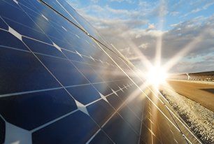 Solar panels with sun rays