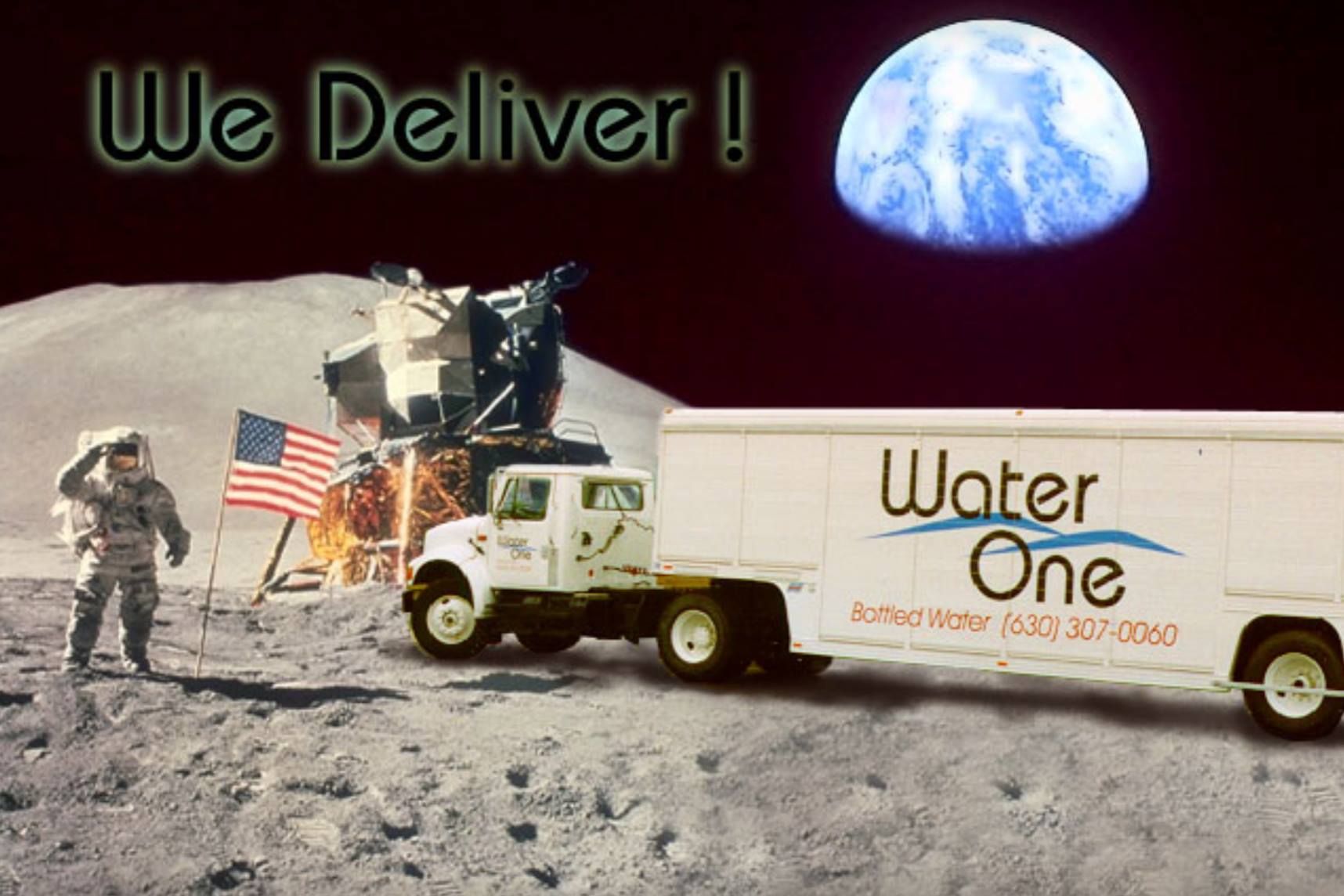 A truck that says water one is on the moon.