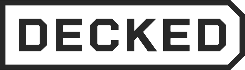Black-and-white DECKED logo inside a rectangular outlined badge