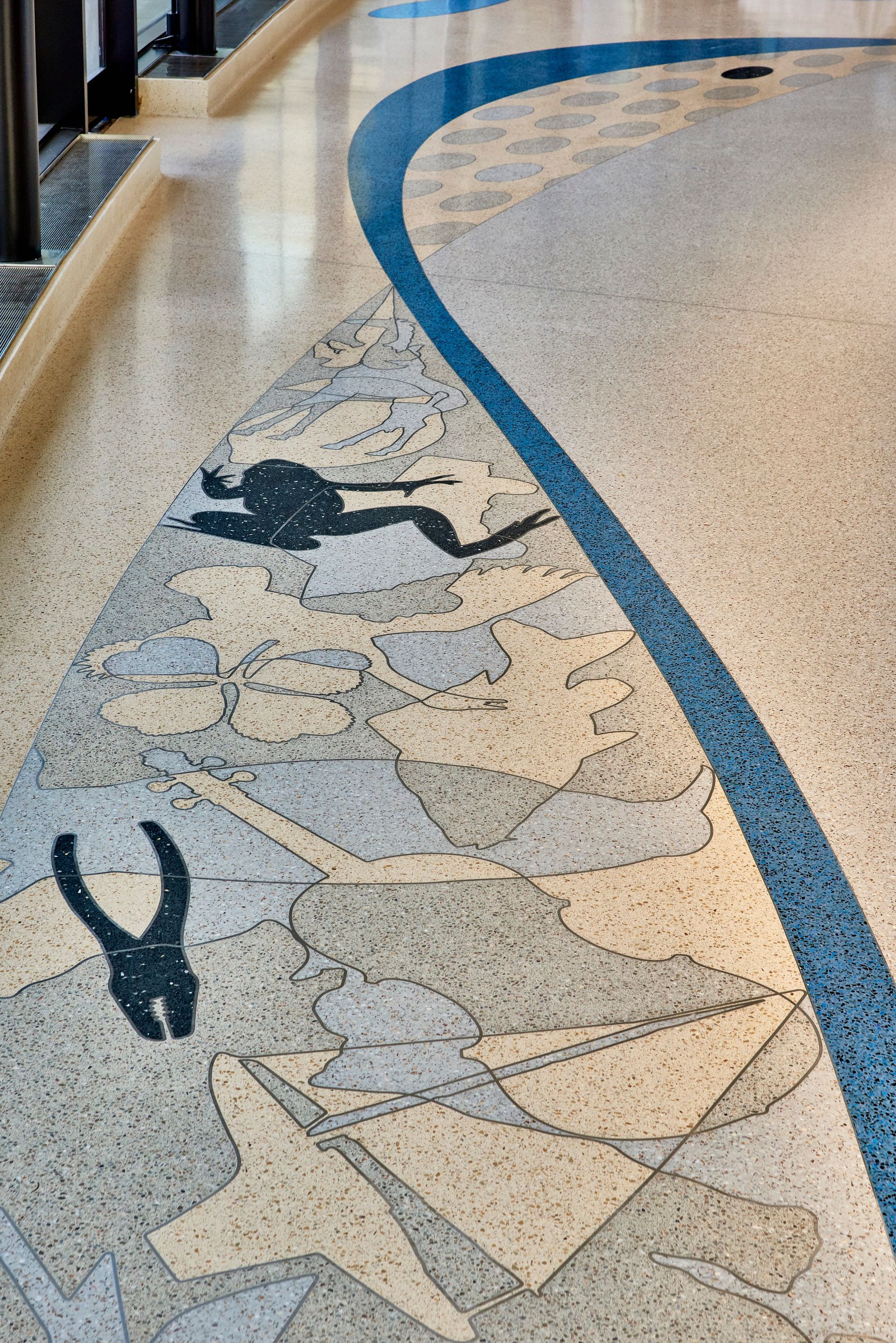 A floor with a silhouette of a person on it