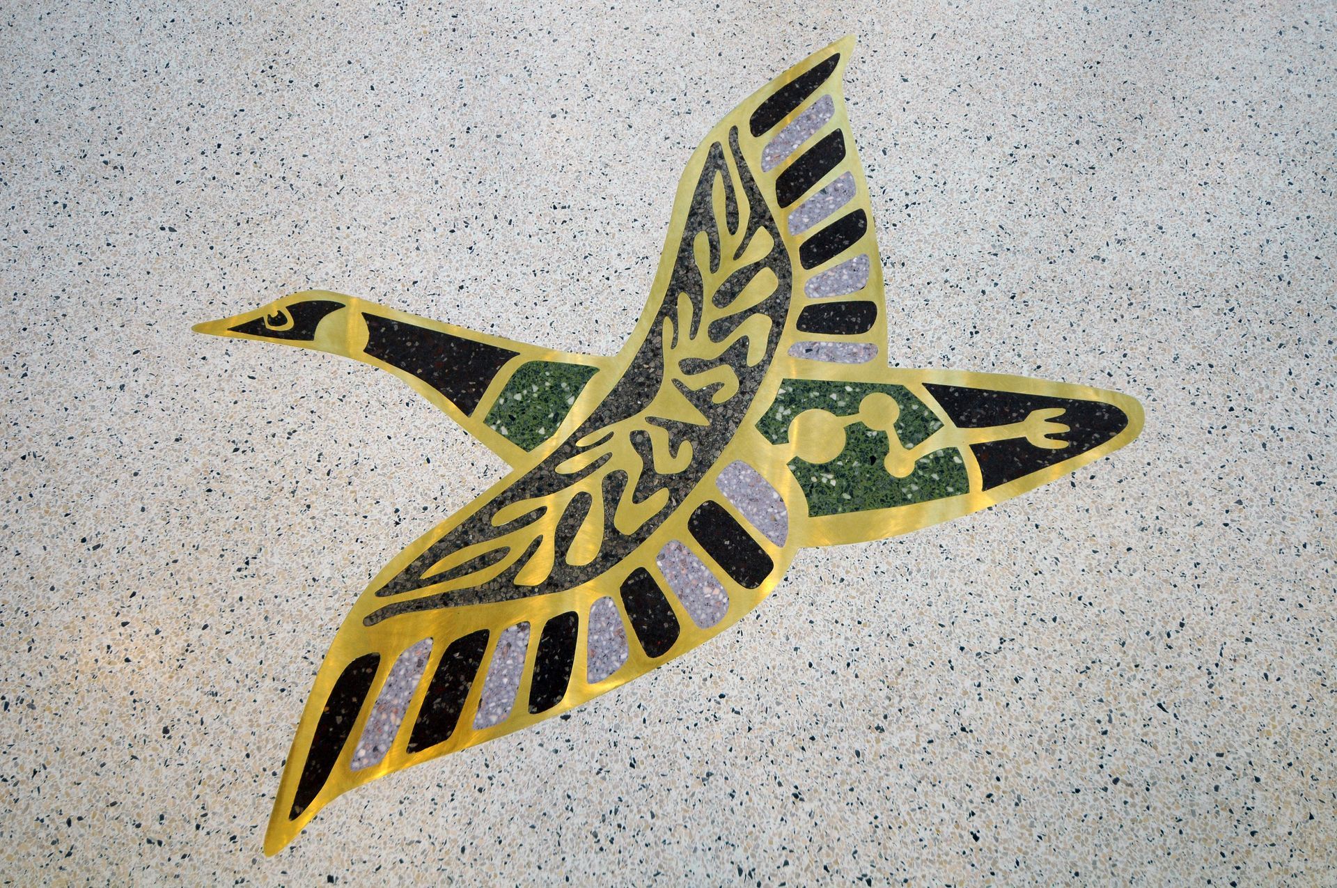 A painting of a bird flying in the air