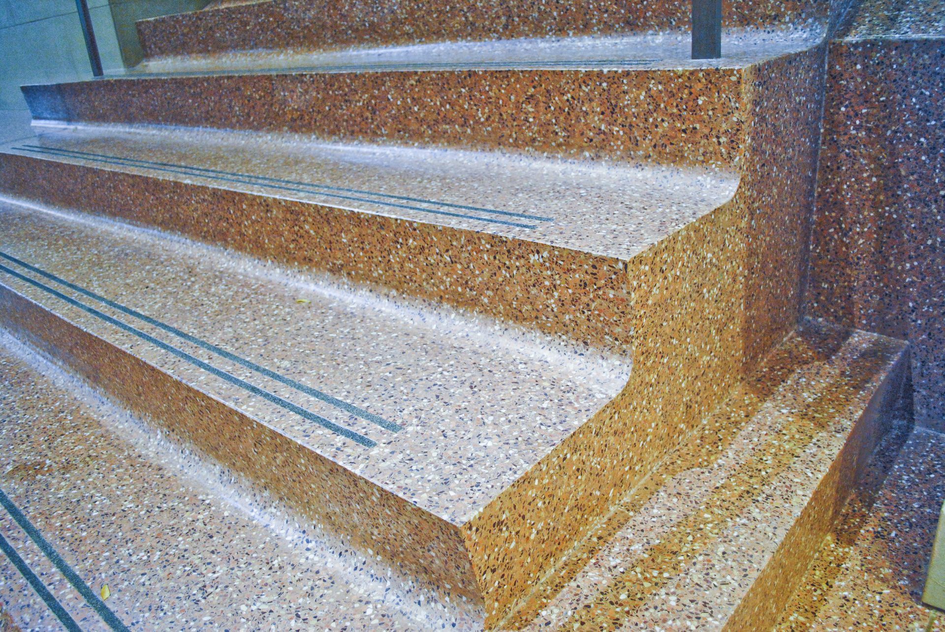 A close up of a set of stairs in a building