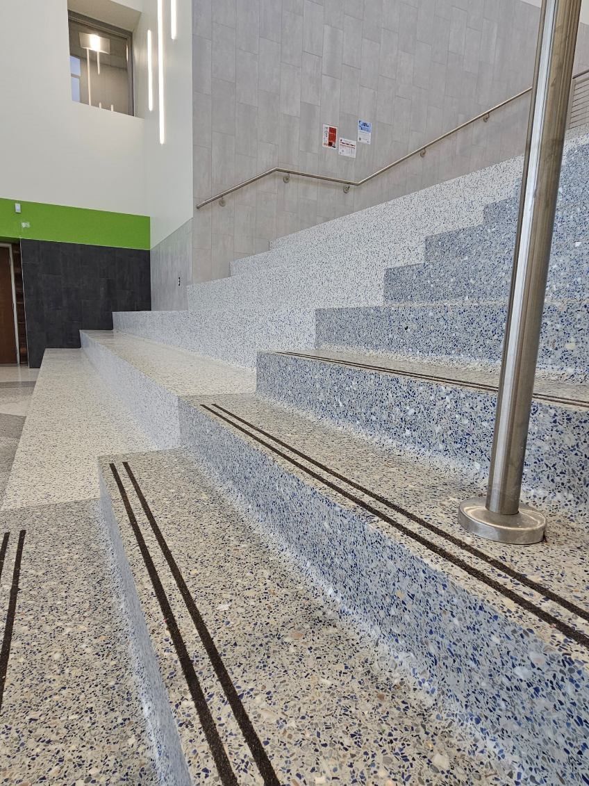A close up of a set of stairs in a building