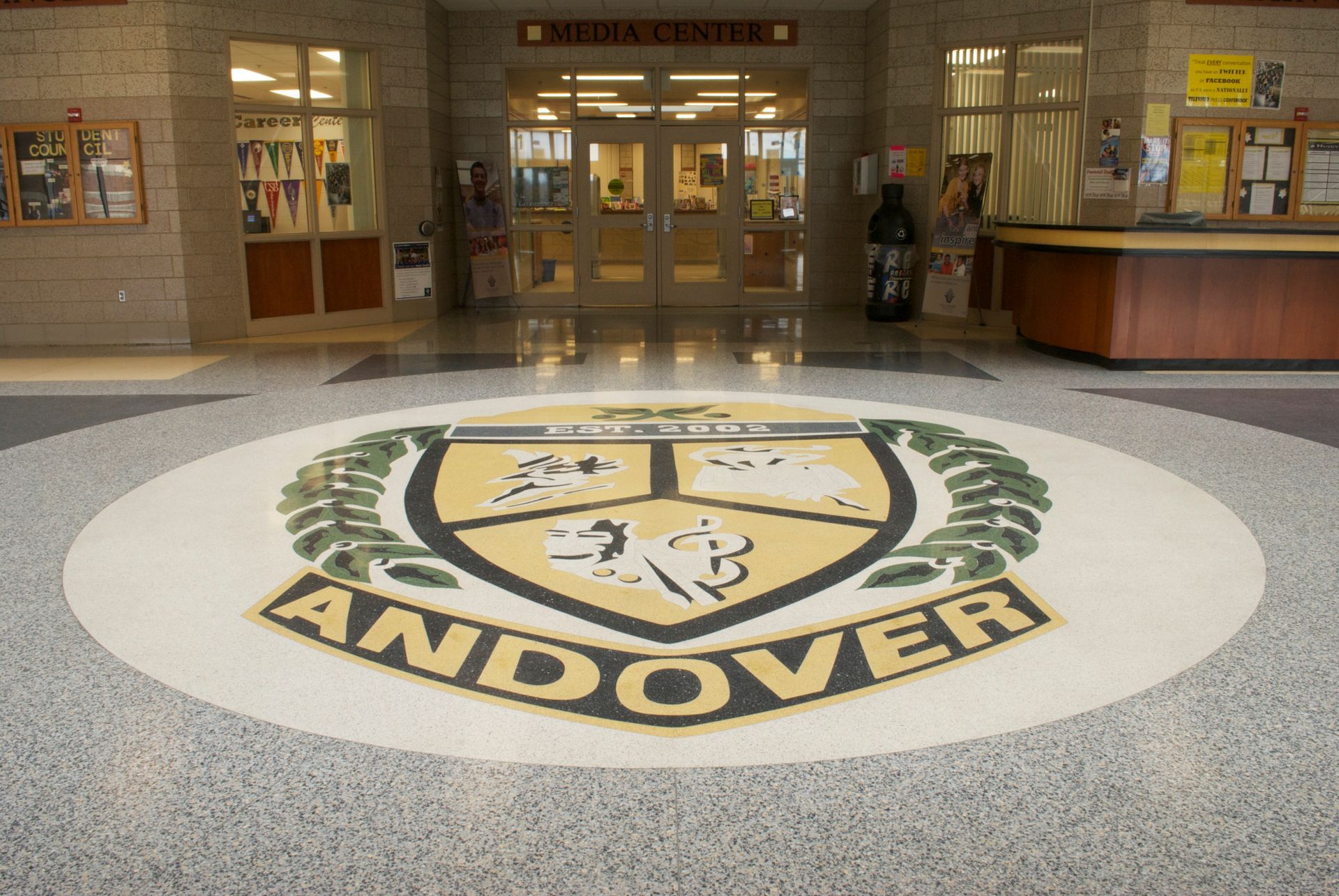 Andover logo on the floor of a building