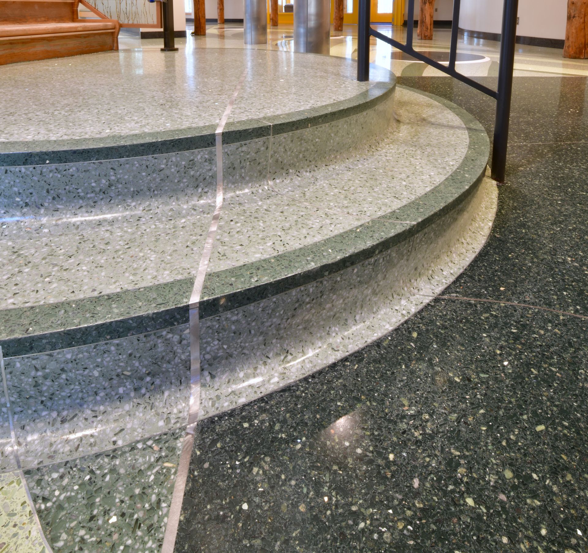 A set of stairs with green and white steps