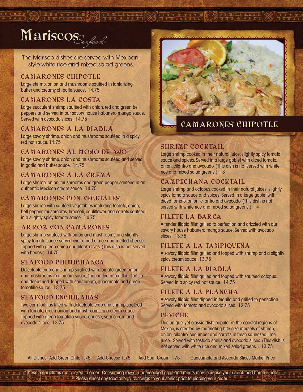 Hacienda Main Menu Mariscos