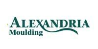 Logo for Alexandria Moulding, with text in dark green and a decorative curved line.