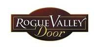 Logo for Rogue Valley Door, with dark brown background and white text.