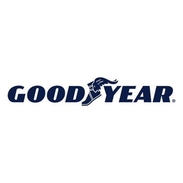 Goodyear logo in dark blue with winged foot emblem on a white background