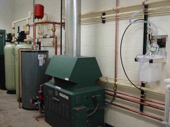 A room with a boiler and a water heater