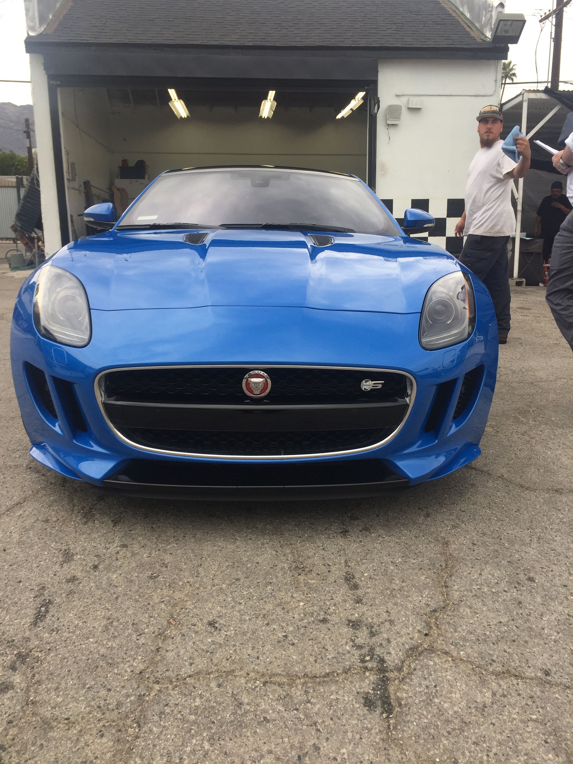 Blue Jaguar F-Type front view