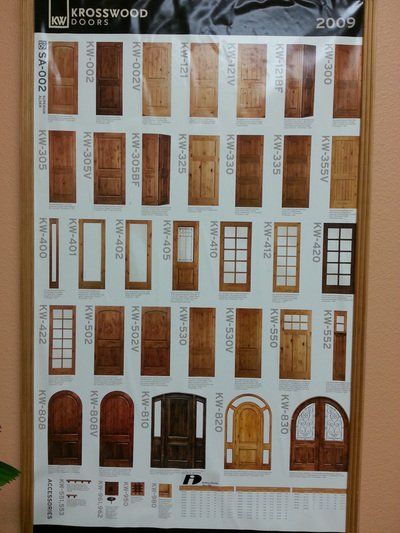 Door catalog showing various door styles and wood finishes.