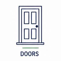Line drawing of a blue door icon