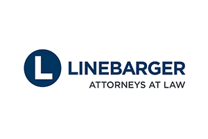 Linebarger Attorneys at Law logo: blue circle with a white