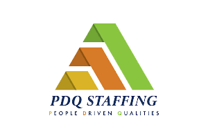 Logo for PDQ Staffing: A stacked colorful A-shape with text