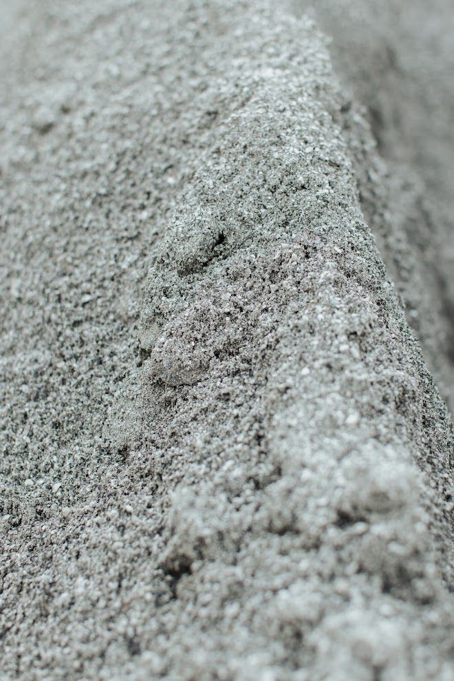 Close-up of a pile of gray, granular material with a textured surface.