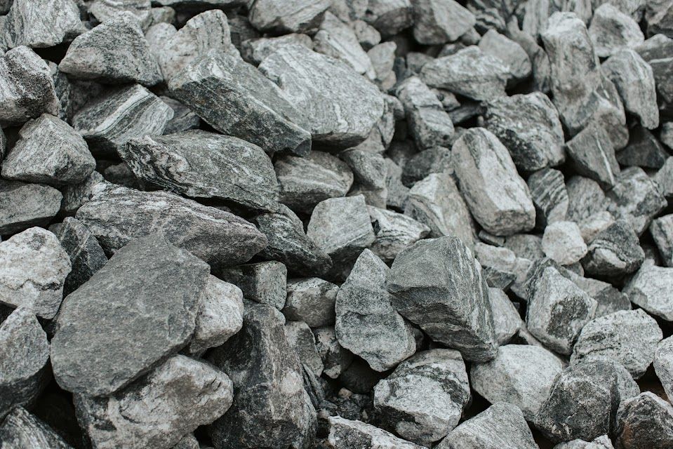 Pile of gray crushed stone.
