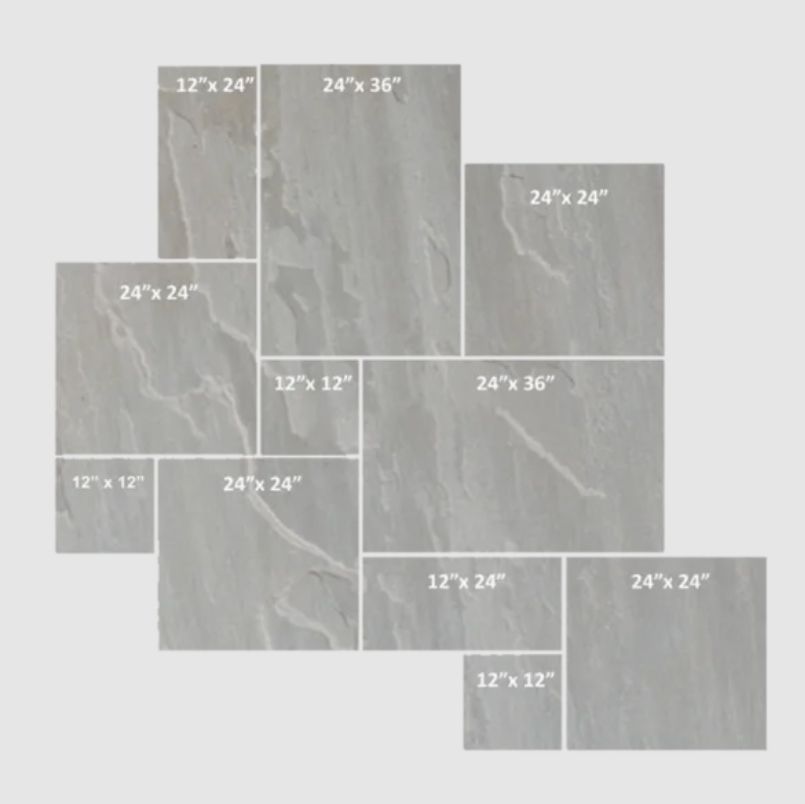 Layout of gray rectangular tiles in various sizes.