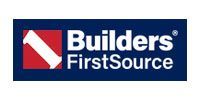 Builders FirstSource logo: Red square with white diagonal line and text 