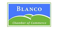 Blanco Chamber of Commerce logo: blue rectangle with white 