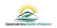 Canyon Lake Area Chamber of Commerce logo featuring a sun over a mountain and water.