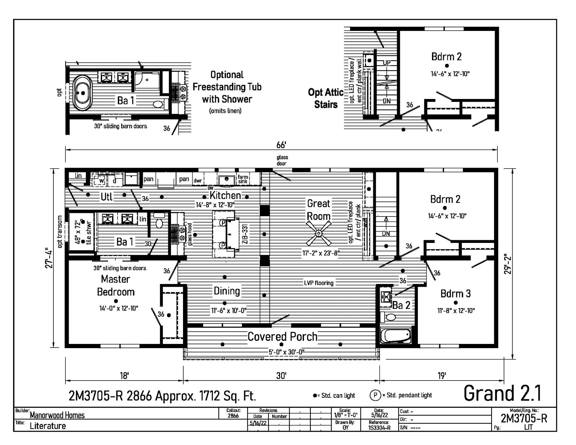 Floor plan of a house with three bedrooms, a kitchen, living room, and a covered porch.