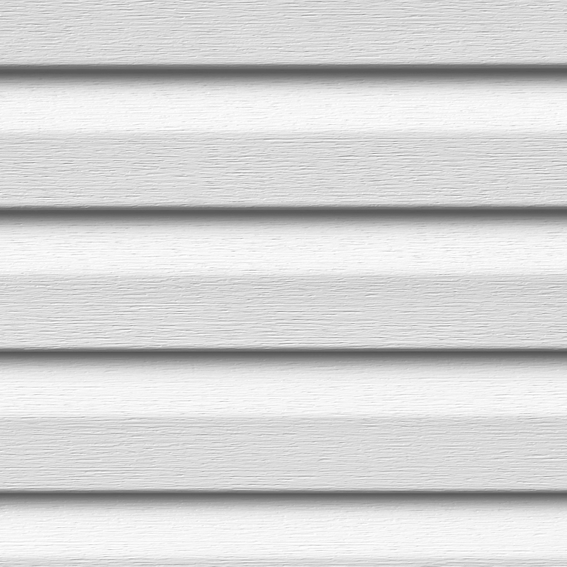 Close-up of white painted horizontal siding with subtle wood grain texture and shadows
