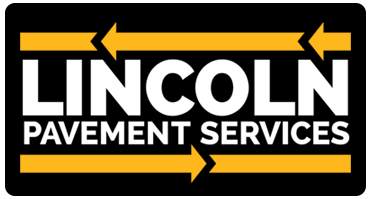 Lincoln Pavement Services logo on black, with white text and yellow arrows above and below