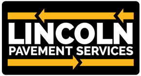 Lincoln Pavement Services logo on black, with white text and yellow arrows above and below