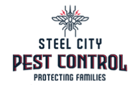 Black and white stylized mosquito with red lightning bolts; pest control symbol.