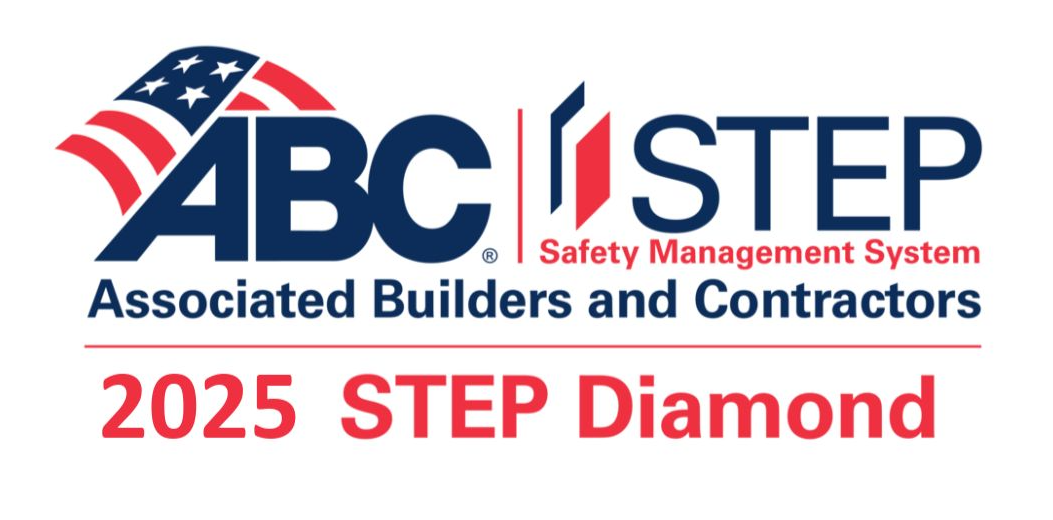 Logo for ABC (Associated Builders and Contractors) STEP safety program; includes American flag, and