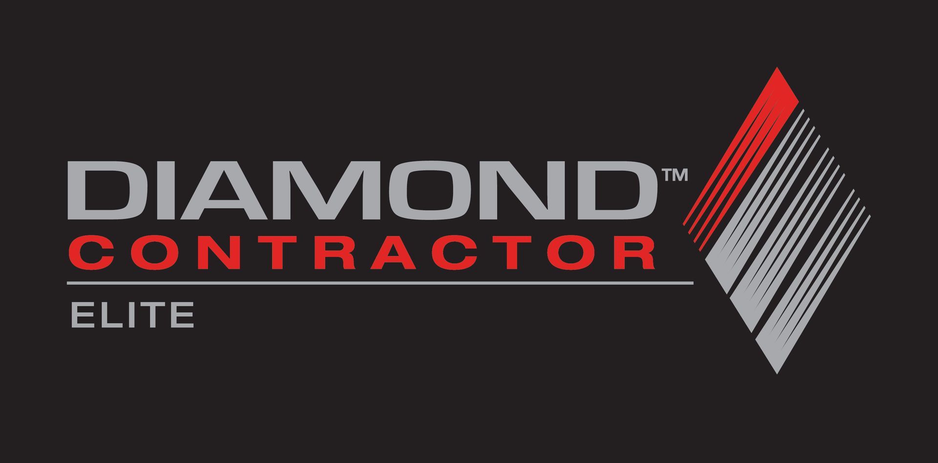 Logo for Diamond Contractor Elite: Text with a diamond graphic in red, gray, and white.