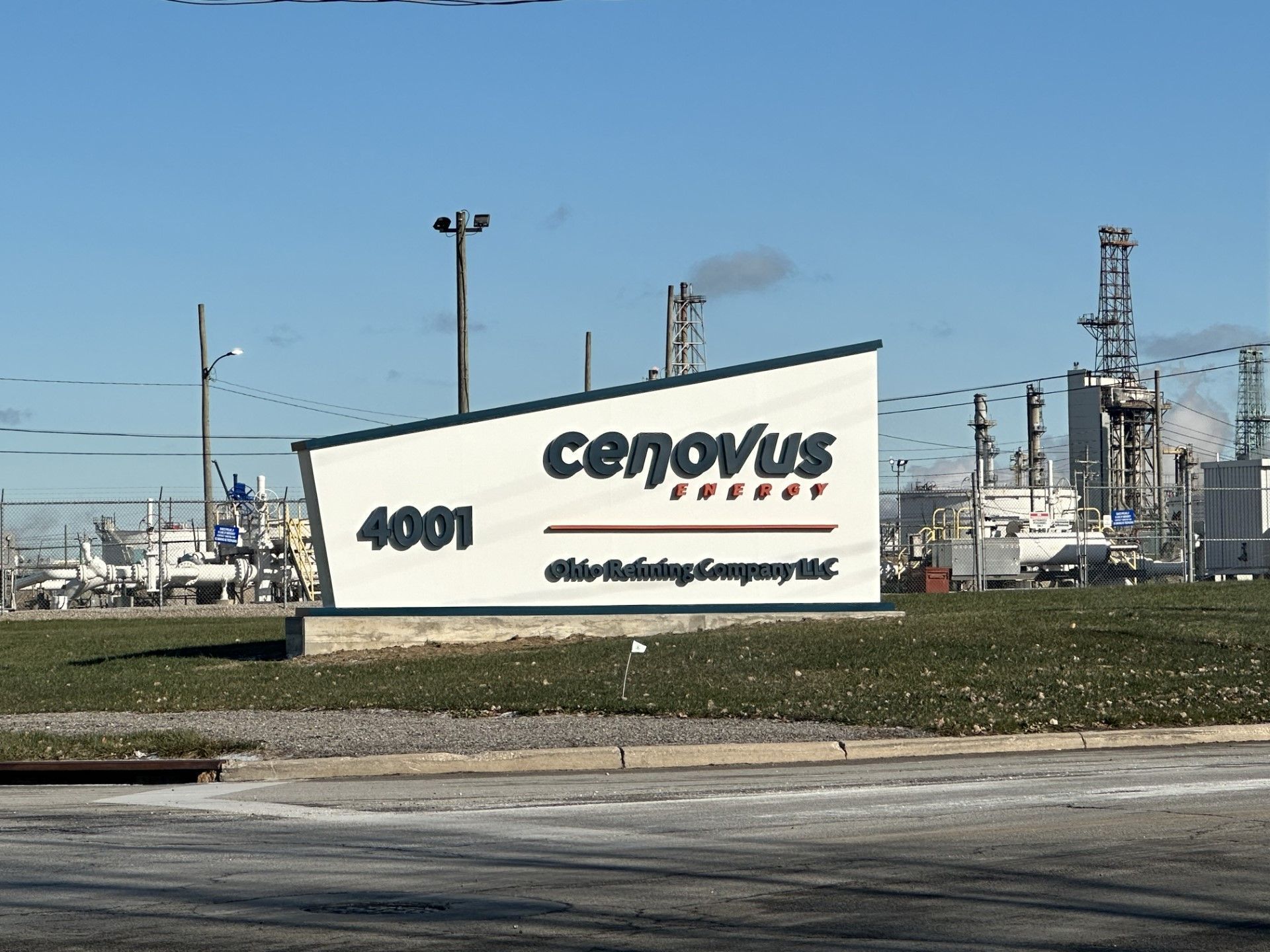 A large white sign that says cenovus 4001 on it