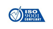 ISO 9001 Compliant logo with a blue checkmark inside a circle and text.