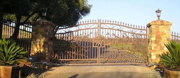 a black wrought iron gate