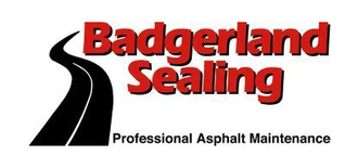 Badgerland Sealing logo with a curving black road and red text on a white background. 