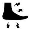 Black shoe icon with small lightning bolts around the sole, suggesting pain or impact.