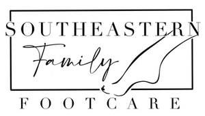 Southeastern Family Footcare logo with stylized foot outline in black and white