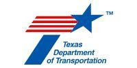 Logo for the Texas Department of Transportation, featuring a blue star and red stripes forming a T shape.