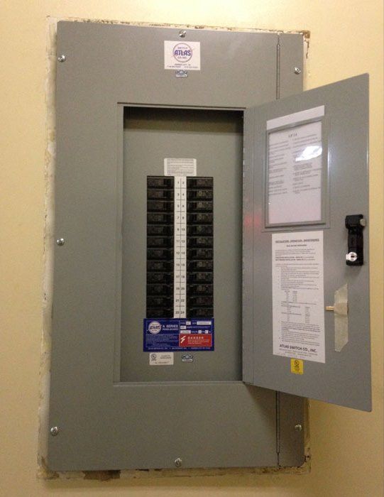 an electrical box with the door open on a wall